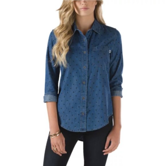 Like NEW Vans Super-Cute Camping Print Denim Shirt - Picture 6 of 7